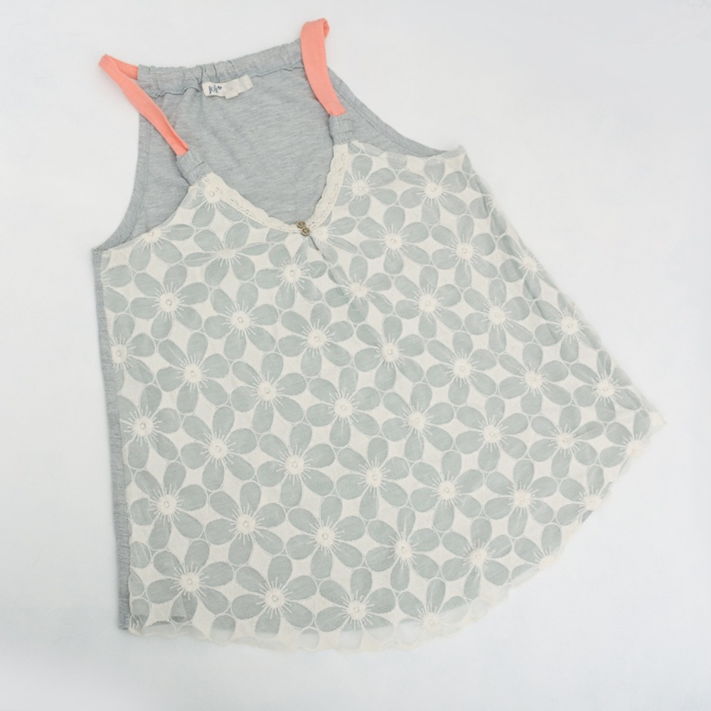 Jolt Women's V-neck Tank & Floral Lace Overlay Lace Crochet Trim Neckline Small